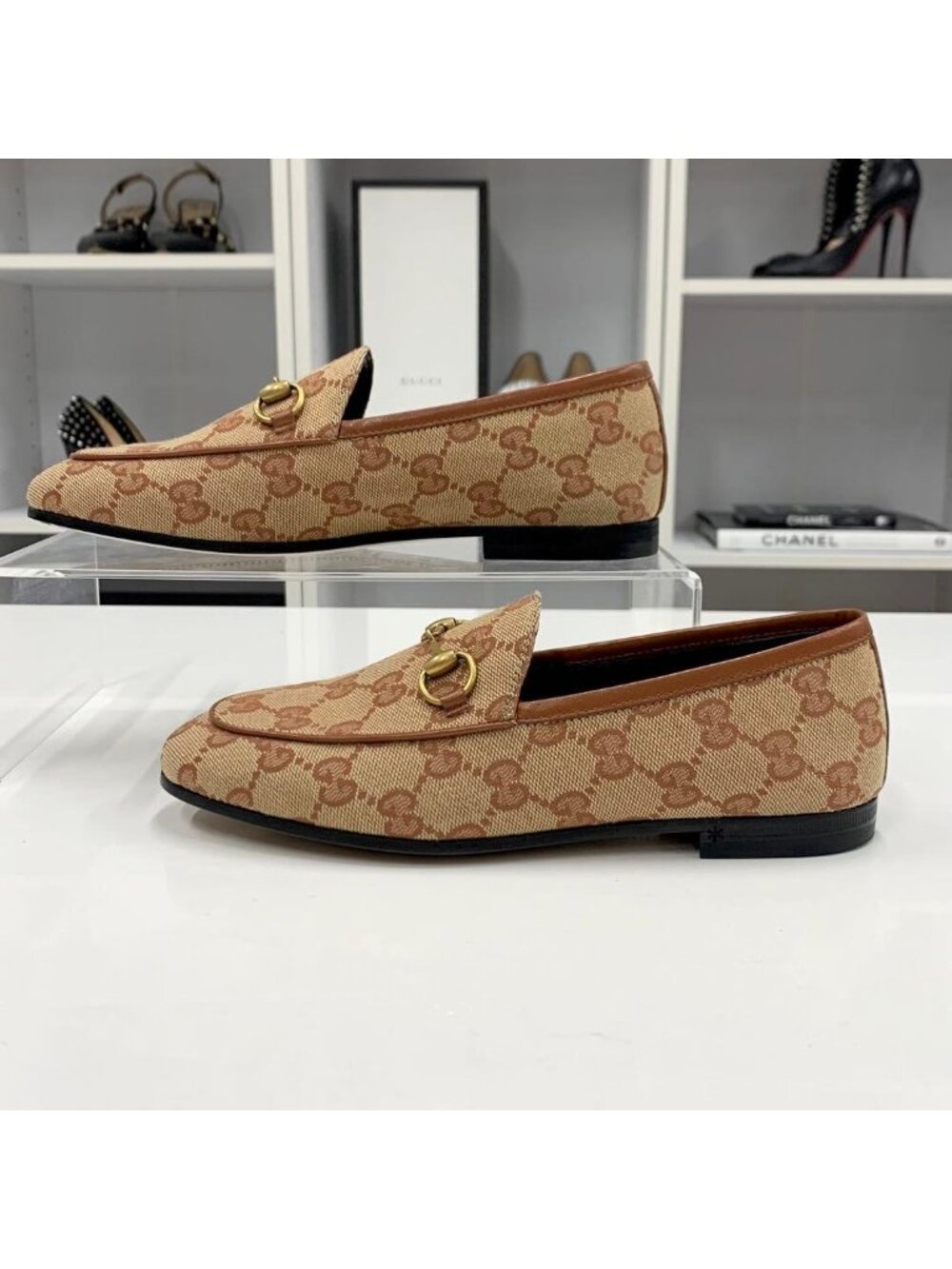 Gucci Fabric Leather Horsebit Loafers Brown - Picture 3 of 10